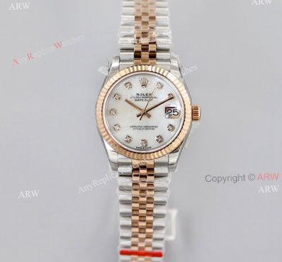 Swiss Super Clone Rolex Datejust White Mop Dial With Diamond Markers Jubilee Watch 31mm